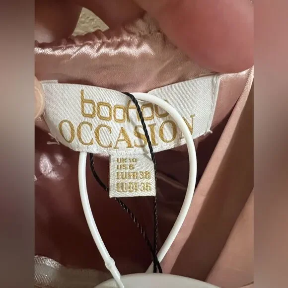 NWT boohoo Occasion One Shoulder Drape Mini Dress Champagne Pink Satin Size 6 S - Picture 6 of 10